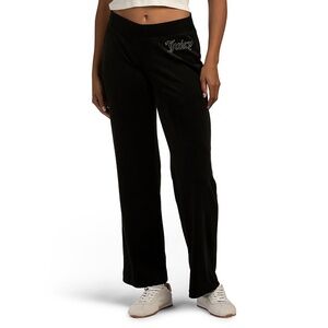 JUICY COUTURE NWT LIQUORICE RHINESTONE BLING BLACK VELOUR TRACK PANT. SIZE M